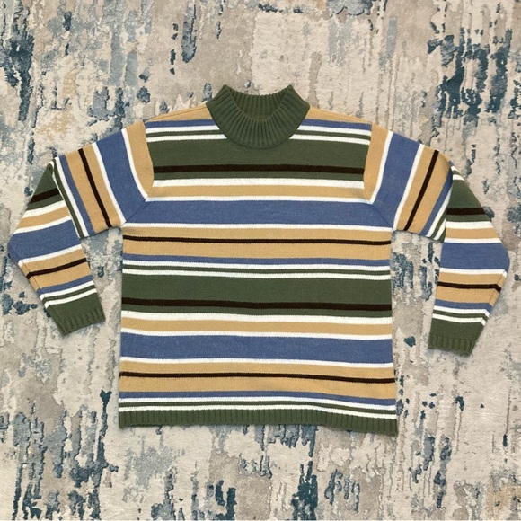 C01 Classic Elements Petite Knit Sweater Turtleneck Striped Knit Chic VTG Large - Picture 5 of 9